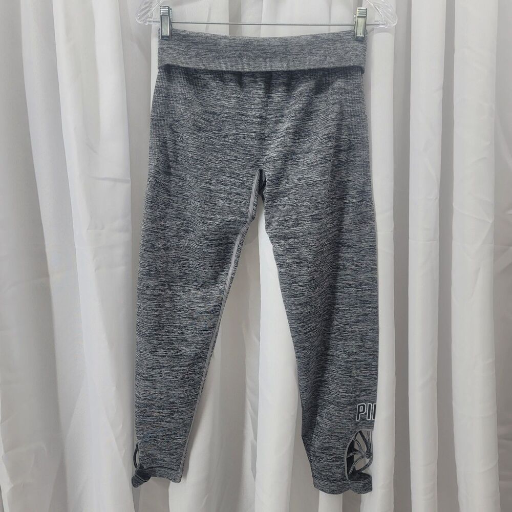 VS PINK Ultimate Seamless Yoga Leggings L Gray Space Dye Lattice Strappy Ankle